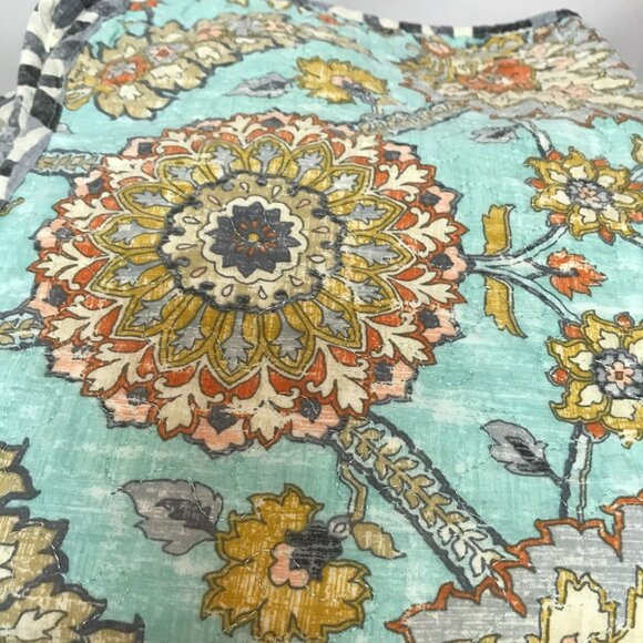 Waverly Twin Quilt With 2 Shams Blue & Gold Cotton Modern 82" X 87" - Picture 6 of 11